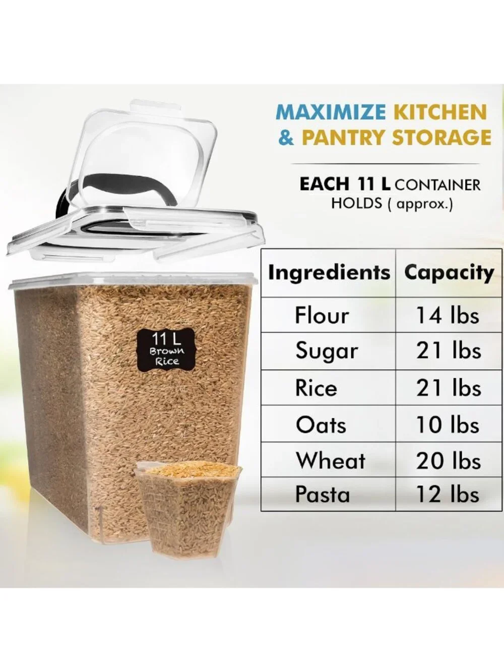 Extra Large Airtight Food Storage Containers with Spout Lid & Handle - 11L/372oz